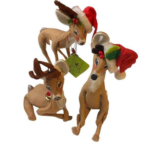 VTG Annalee Mobilitee Dolls Standing Sitting Deer Santa Hat Christmas - Picture 2 of 8